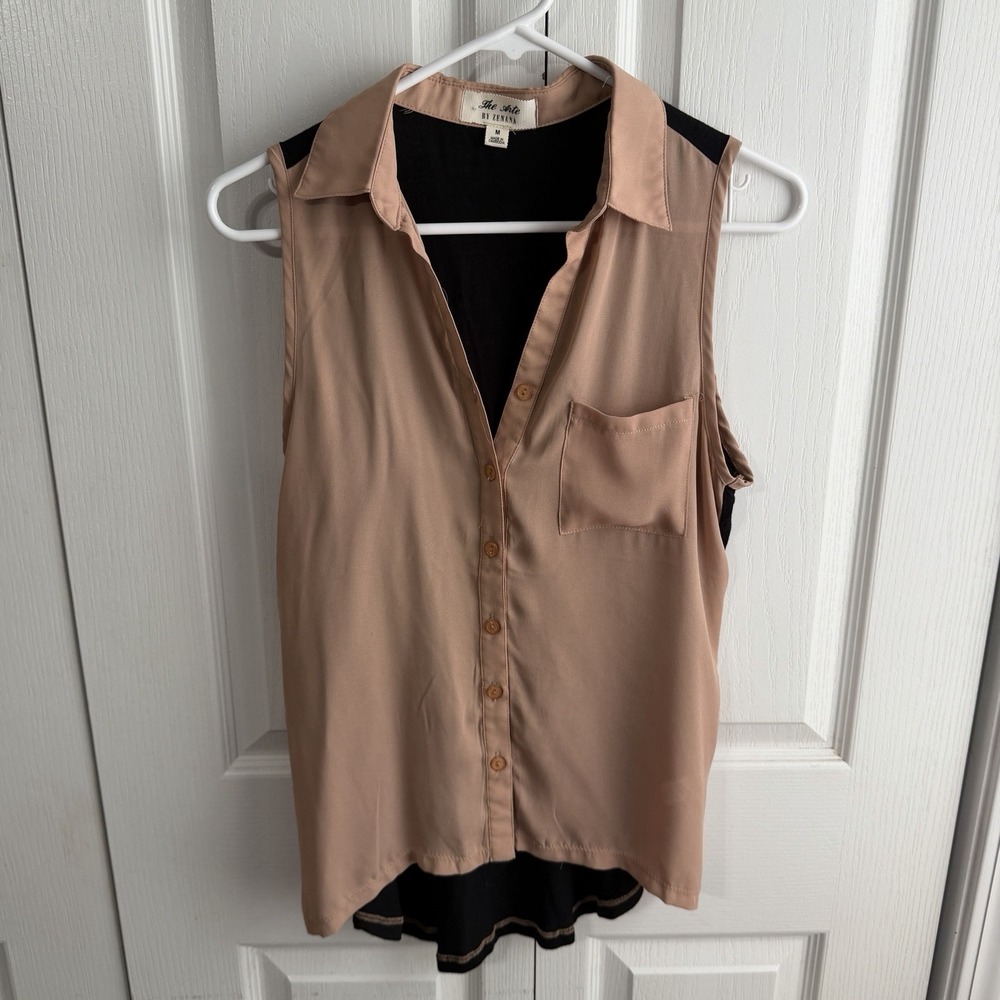 The Arte By Zenana Cream Black Tank Blouse Women's Size Medium Semi Sheer Boho